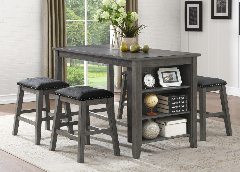 Homelegance 5603-36-24-5PC 5 pc Canora grey timbre wire brush grey finish wood counter height dining table set with shelf
