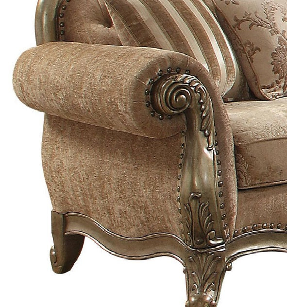 Acme 56030-31 2 pc Rosdorf park lorentz ragenardus vintage gold finish wood brown fabric tufted sofa and love seat set