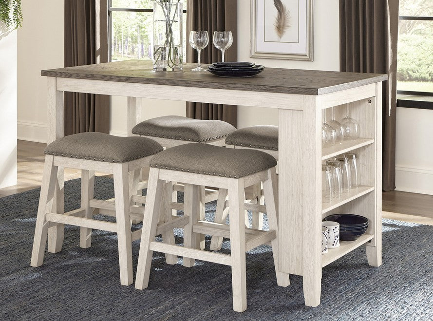 Homelegance 5603WW-36-24-5PC 5 pc Canora grey timbre two tone antique white rosy brown finish wood counter height dining table set with shelf