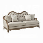 Acme 56050-51 2 pc One allium way taglieri chelmsford antique taupe finish wood beige fabric sofa and love seat set