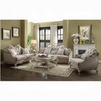 Acme 56050-51 2 pc One allium way taglieri chelmsford antique taupe finish wood beige fabric sofa and love seat set