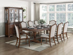 5615-96-7PC 7 pc Rexford cherry finish wood trestle base dining table set fabric seat and backs