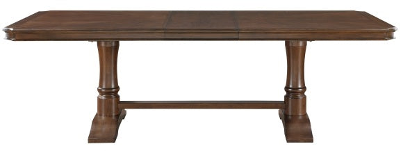 5615-96-7PC 7 pc Rexford cherry finish wood trestle base dining table set fabric seat and backs