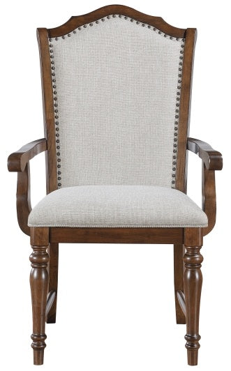 5615-96-7PC 7 pc Rexford cherry finish wood trestle base dining table set fabric seat and backs