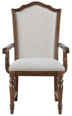 5615-96-7PC 7 pc Rexford cherry finish wood trestle base dining table set fabric seat and backs