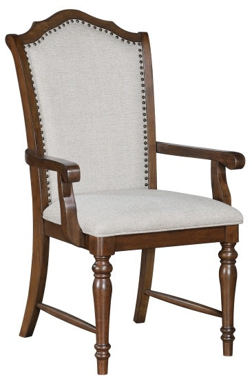 5615-96-7PC 7 pc Rexford cherry finish wood trestle base dining table set fabric seat and backs