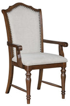 5615-96-7PC 7 pc Rexford cherry finish wood trestle base dining table set fabric seat and backs