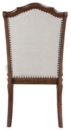 5615-96-7PC 7 pc Rexford cherry finish wood trestle base dining table set fabric seat and backs