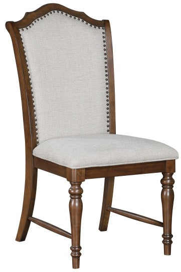 5615-96-7PC 7 pc Rexford cherry finish wood trestle base dining table set fabric seat and backs