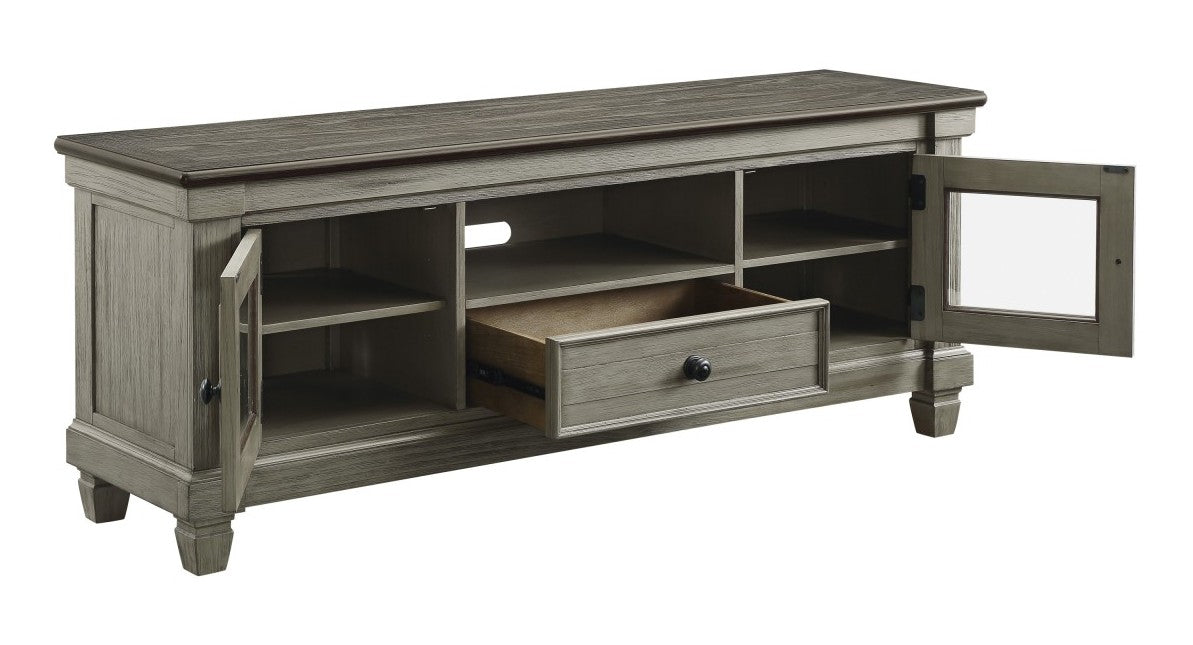 Homelegance 56270GY-64 Granby antique grey and coffee finish wood tv entertainment center 64" tv stand