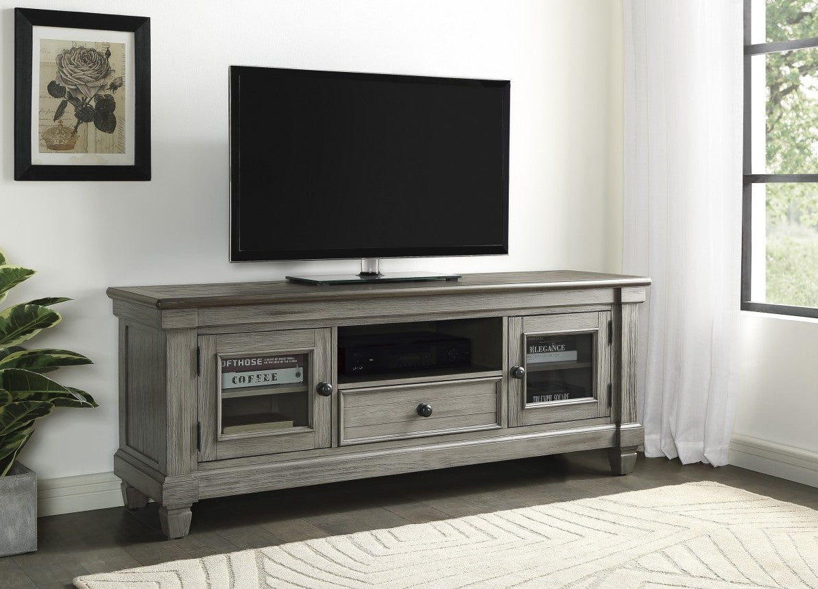 Homelegance 56270GY-64 Granby antique grey and coffee finish wood tv entertainment center 64" tv stand