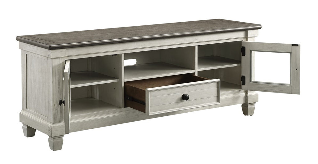 Homelegance 56270NW-64 Granby antique white and rosy brown finish wood tv entertainment center 64" tv stand