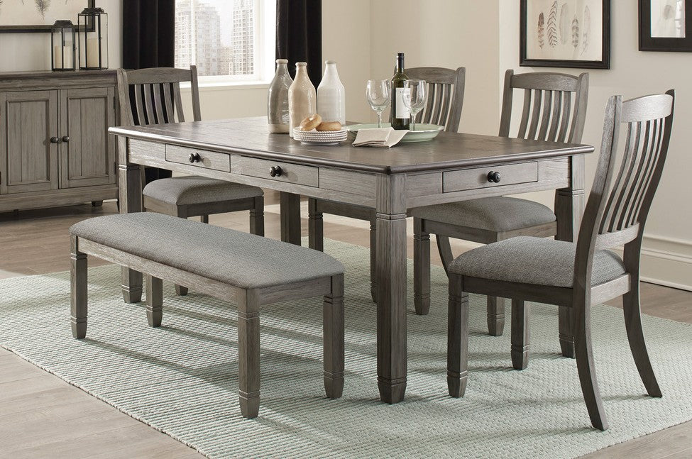 Homelegance 5627GY-72-6PC 6 pc Willow bend antique gray and coffee finish wood dining table set with bench