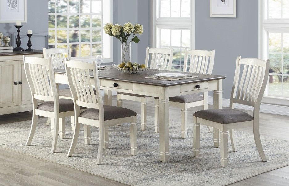 Homelegance 5627NW-72-7PC 7 pc Willow bend antique white rosy brown finish wood dining table set