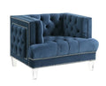 Acme 56457 Astoria Grand ansario blue tufted velvet fabric and nail head trim accent chair