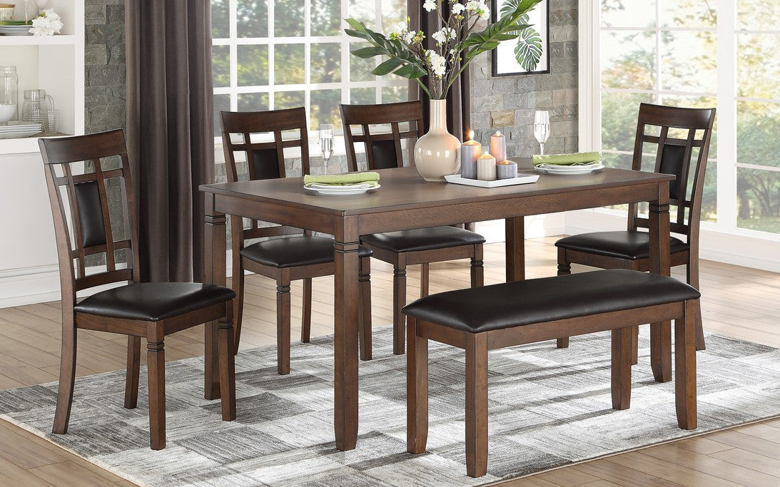 Homelegance 5658-6PC 6 pc Canora grey salton cherry finish wood dining table set with bench