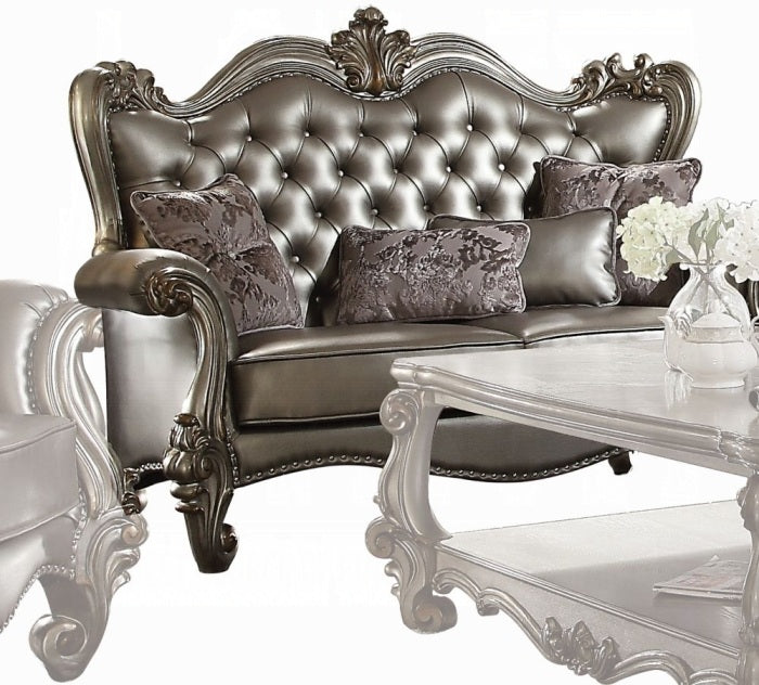 Acme 56820-21 2 pc Astoria grand bermuda versailles platinum finish wood tufted backs sofa and love seat