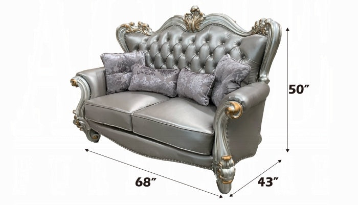 Acme 56820-21 2 pc Astoria grand bermuda versailles platinum finish wood tufted backs sofa and love seat