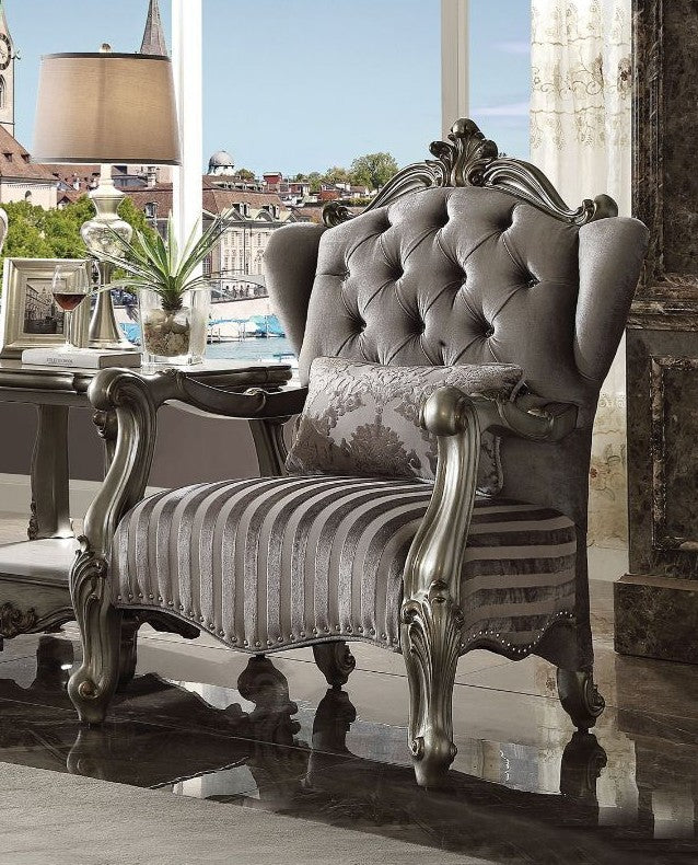Acme 56847 Astoria grand bermuda versailles platinum finish wood velvet tufted backs oversized accent chair