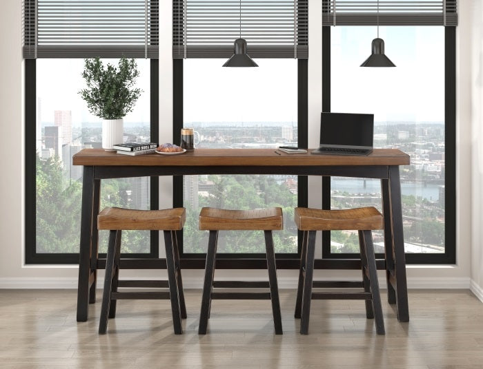 5687BTT-364P 4 pc Caspian black and brown finish wood counter height dining table set farmhouse style
