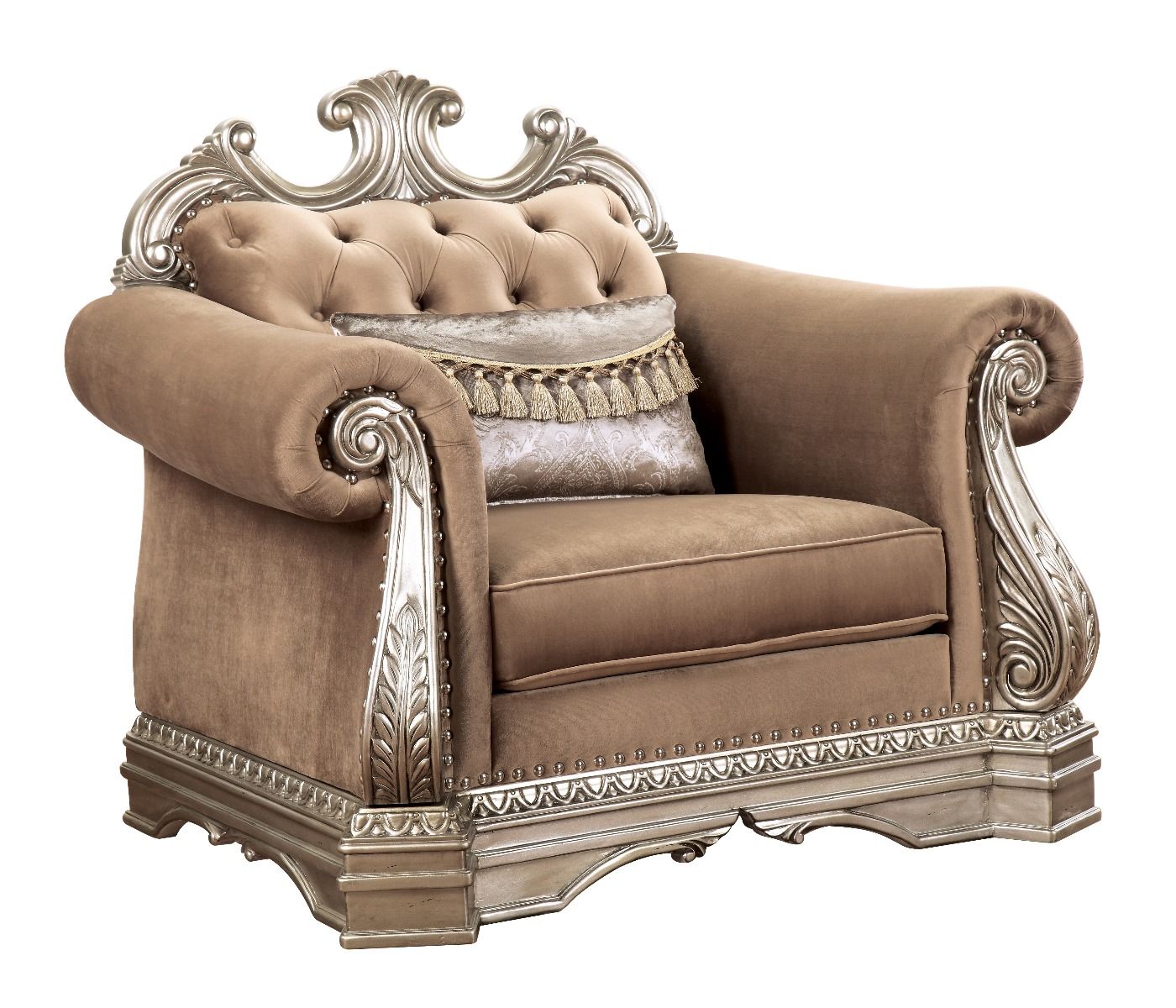 Acme 56932 Rosdorf park leanos northville antique silver finish wood velvet fabric oversized accent chair