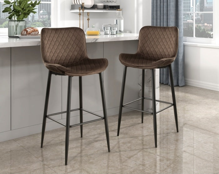 Homelegance 5695BRW-29  Set of 2 Nya black metal frame brown velvet diamond stitched upholstery barstools