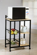 Asia Direct 570-BK Wade logan frystown black finish metal frame natural finish wood shelves with baskets microwave cart rack