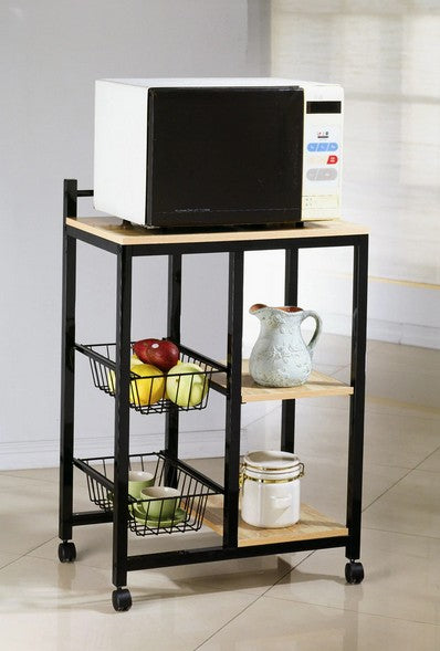 Asia Direct 570-BK Wade logan frystown black finish metal frame natural finish wood shelves with baskets microwave cart rack