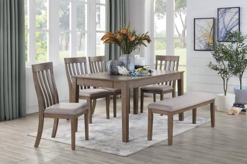 Homelegance 5706-60 6 pc Armhurst brown finish wood fabric padded seats dining table set
