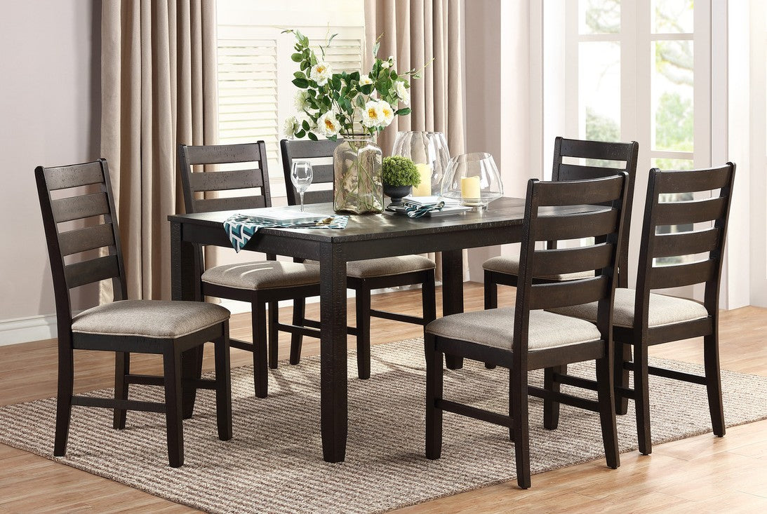 Homelegance 5709-7PC 7pc Canora grey Blair brown finish wood dining table set fabric chairs
