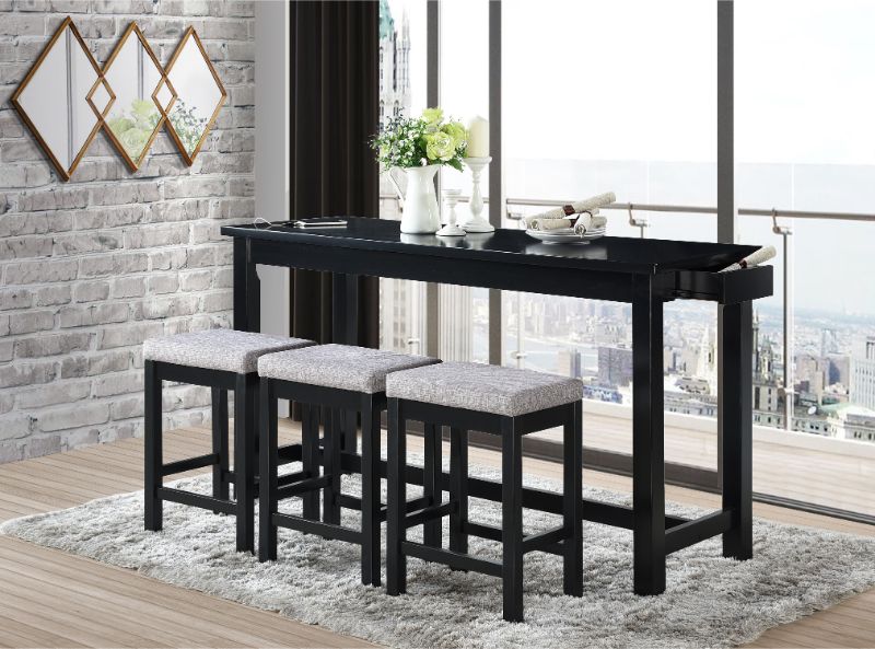 5713BK 4 pc Topline baresford black finish wood padded seats counter height dining table set