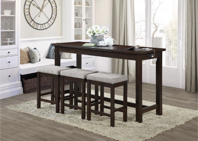5713ES 4 pc Topline baresford espresso finish wood padded seats counter height dining table set