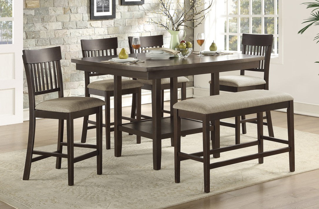 Homelegance 5716-36-S1-6PC 6 pc Darby home co Balin dark brown finish wood counter height dining table set with bench