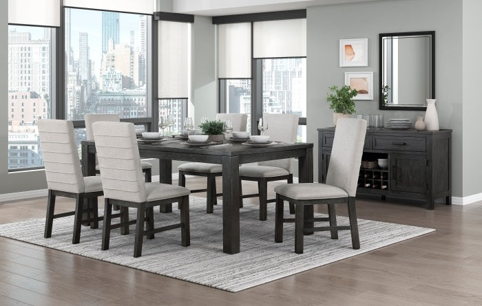 Homelegance 5759-72-7PC 7 pc Orem antique wire brush black finish wood dining table set grey chairs