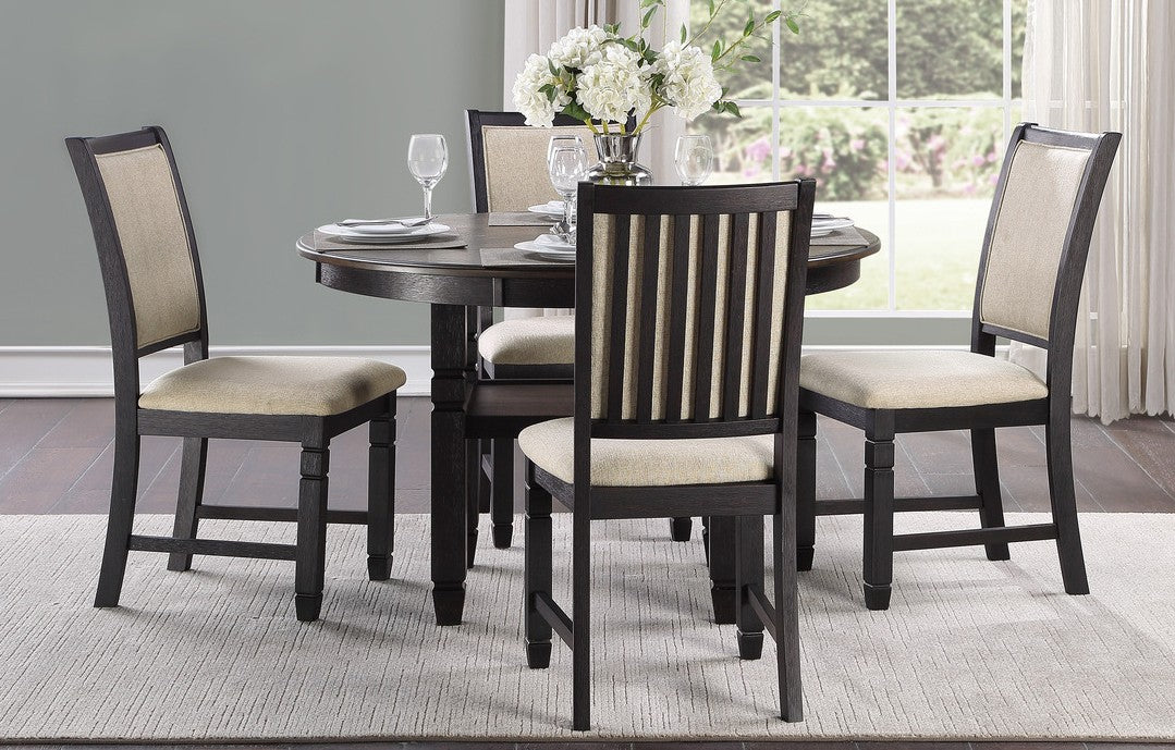 Homelegance 5800BK-48RD 5 pc Canora grey asher brown and black finish wood 48" round dining table set