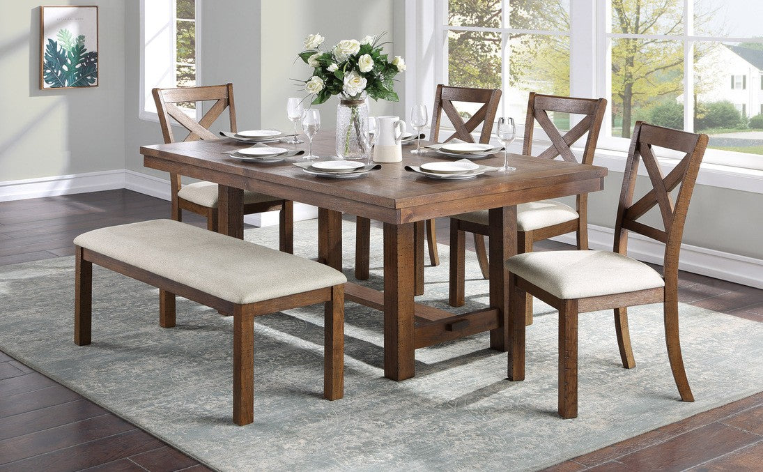 Homelegance 5808-68-6PC 6 pc Canora grey bonner brown finish wood dining table set with bench