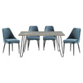 Homelegance 5817-60-5BU 5 pc Keene light gray driftwood wood mid-century modern dining table set blue chairs