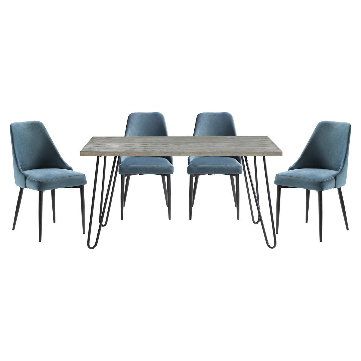 Homelegance 5817-60-5BU 5 pc Keene light gray driftwood wood mid-century modern dining table set blue chairs