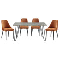 Homelegance 5817-60-5RN 5 pc Keene light gray driftwood wood mid-century modern dining table set orange chairs