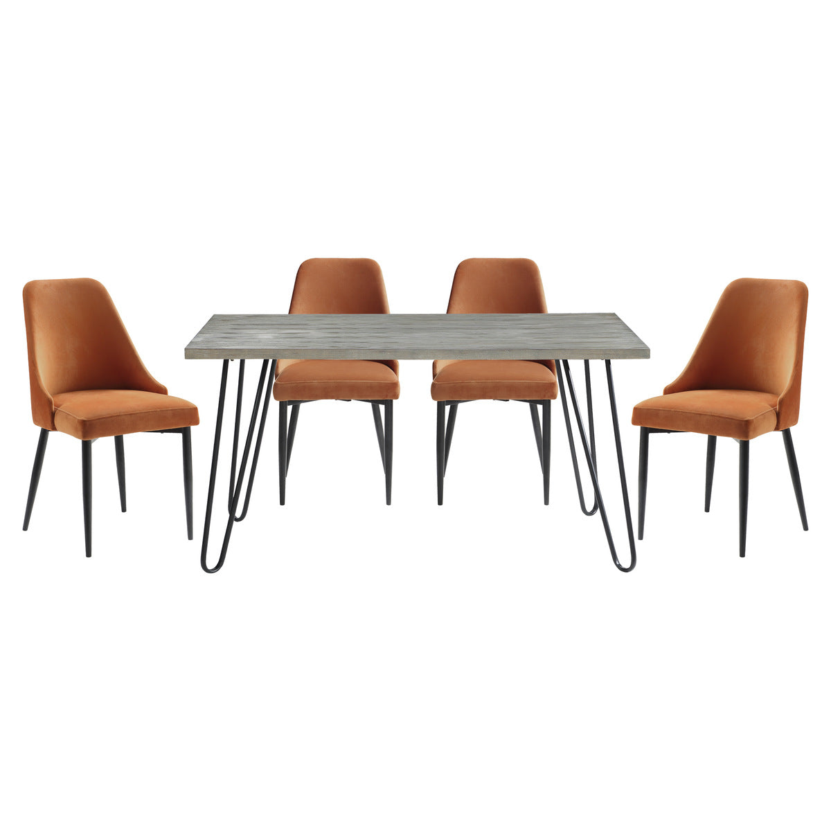 Homelegance 5817-60-5RN 5 pc Keene light gray driftwood wood mid-century modern dining table set orange chairs
