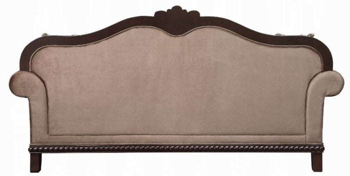 Acme 58265-66 Astoria Grand Chateau de ville tan and brown fabric espresso finish wood sofa and love seat set