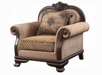 Acme 58265-66 Astoria Grand Chateau de ville tan and brown fabric espresso finish wood sofa and love seat set