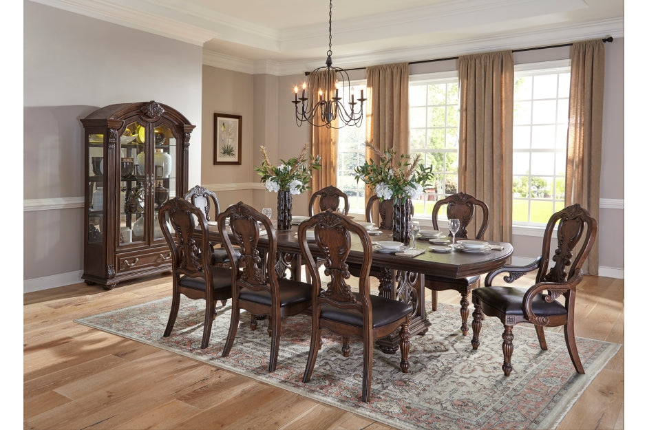 Homelegance 5829-108 7 pc Astoria grand bergen dark oak finish wood trestle base dining table set