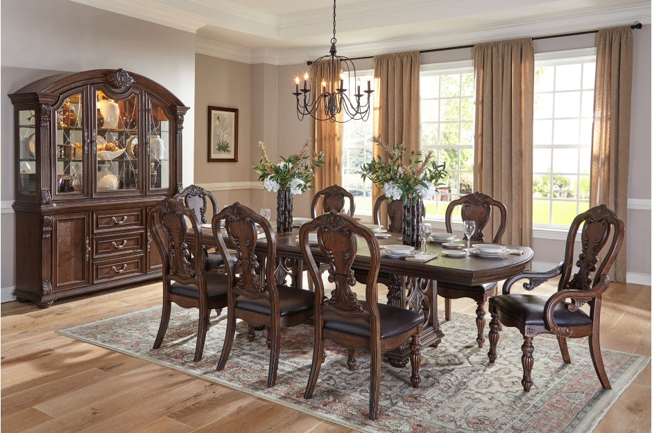 Homelegance 5829-108 7 pc Astoria grand bergen dark oak finish wood trestle base dining table set