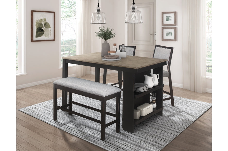 Homelegance 5842-36-5PC 5 pc Canora grey Stratus two tone grey and black finish wood counter height dining table set with shelf