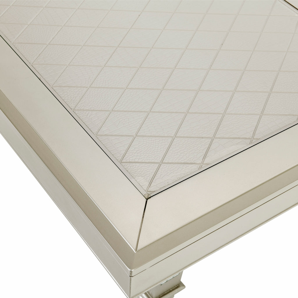 Homelegance 5844-84-7PC 7 pc Orren ellis champagne finish wood crystal accents dining table set with mirrored accents