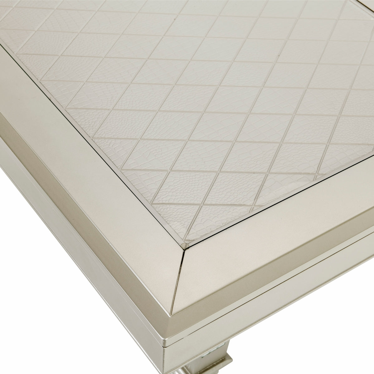 Homelegance 5844-84-7PC 7 pc Orren ellis champagne finish wood crystal accents dining table set with mirrored accents