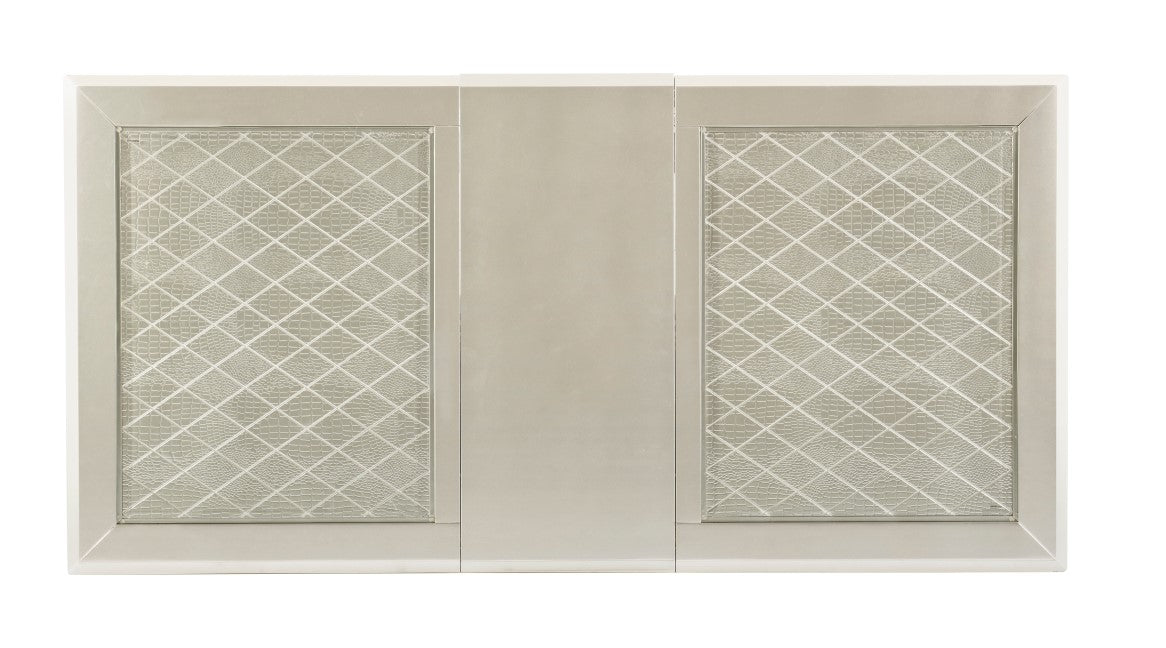 Homelegance 5844-84-7PC 7 pc Orren ellis champagne finish wood crystal accents dining table set with mirrored accents