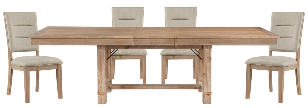 Homelegance 5848-102-7PC 7 pc Aberdeen distressed light oak finish wood dining table set trestle base