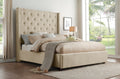 Homelegance 5877BE-1 Fairborn beige button tufted fabric wingback 67" tall headboard queen bed